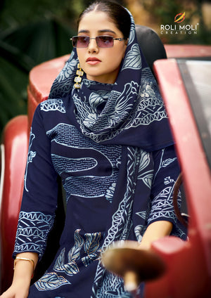 DRAVINAM Trends Women's Winter Wear Kashmiri Kani Printed Warm Salwar Kameez Dress Material with Swaroski Work and Twill Pashmina Printed Shawl Dupatta