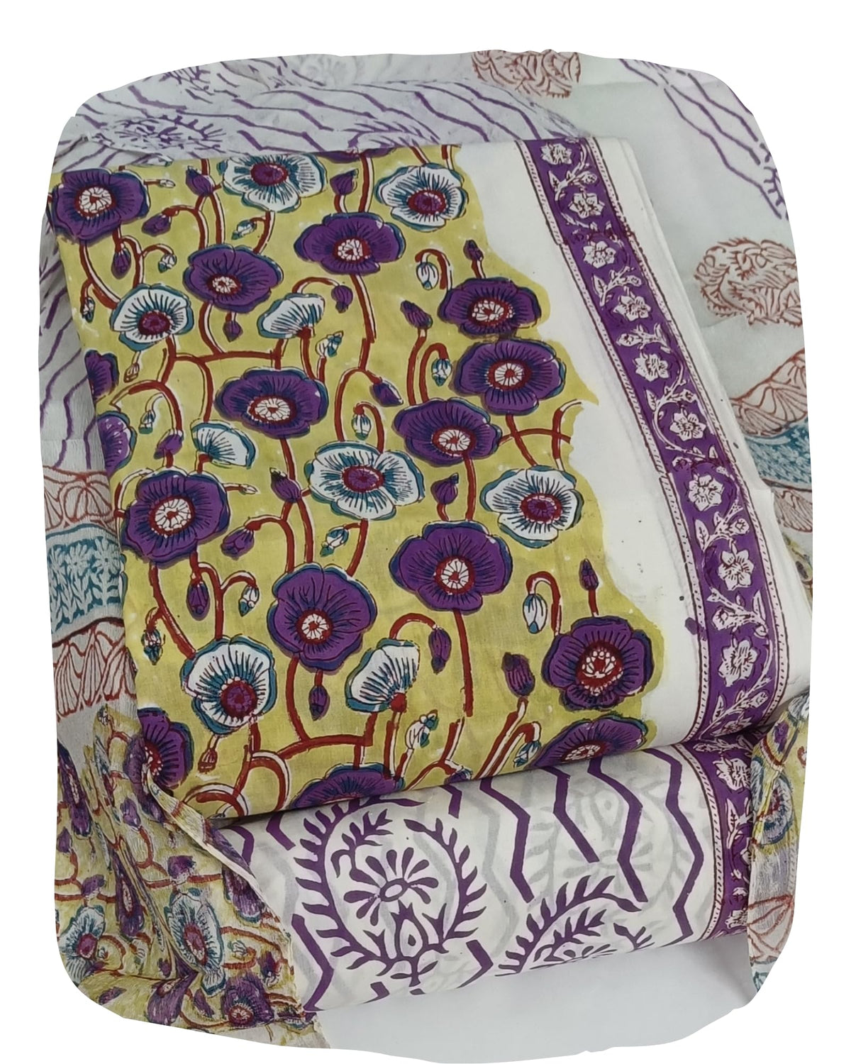 DRAVINAM Trends Hand Block Print Cambric Cotton Unstitched Salwar Suit Set for Women with Pure Chiffon Hand Printed Dupatta