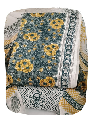 DRAVINAM Trends Hand Block Dabu Print Indigo Cambric Unstitched Cotton Suit Dress Material for Women with Mulmul Cotton Hand Printed Dupatta