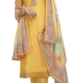 DRAVINAM Trends Women's Pure Viscose Maslin Embroidery work Unstitched Salwar Suit Material with Pure Muslin Digital Print Sequence Dupatta (Free size_Yellow)