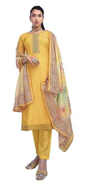 DRAVINAM Trends Women's Pure Musline Embroidery work Unstitched Salwar Suit Material with Pure Muslin Digital Print Sequence work Dupatta (Free size_Grey)