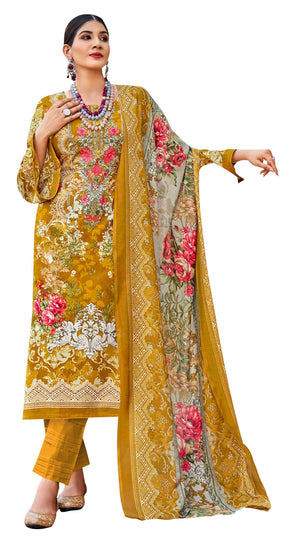 DRAVINAM Trends Lawn Cotton Pakistani Embroidered Suit Dress Material with Unstitched Bottoms and Cotton Dupatta