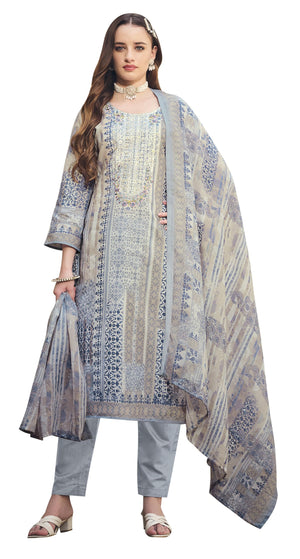DRAVINAM Trends Kurti 2.50 mtrs, Pure Cotton Salwar (3 mtrs apx), Pure Cotton Mal Mal Print (2.30|Sand Grey