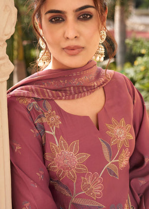 DRAVINAM Trends Women's Unstitched Salwar Suit Dress Material Pure Viscose Maslin Digital Print Embroidered Kameez Plain Unstitched Bottoms and Maslin Digital print Dupatta