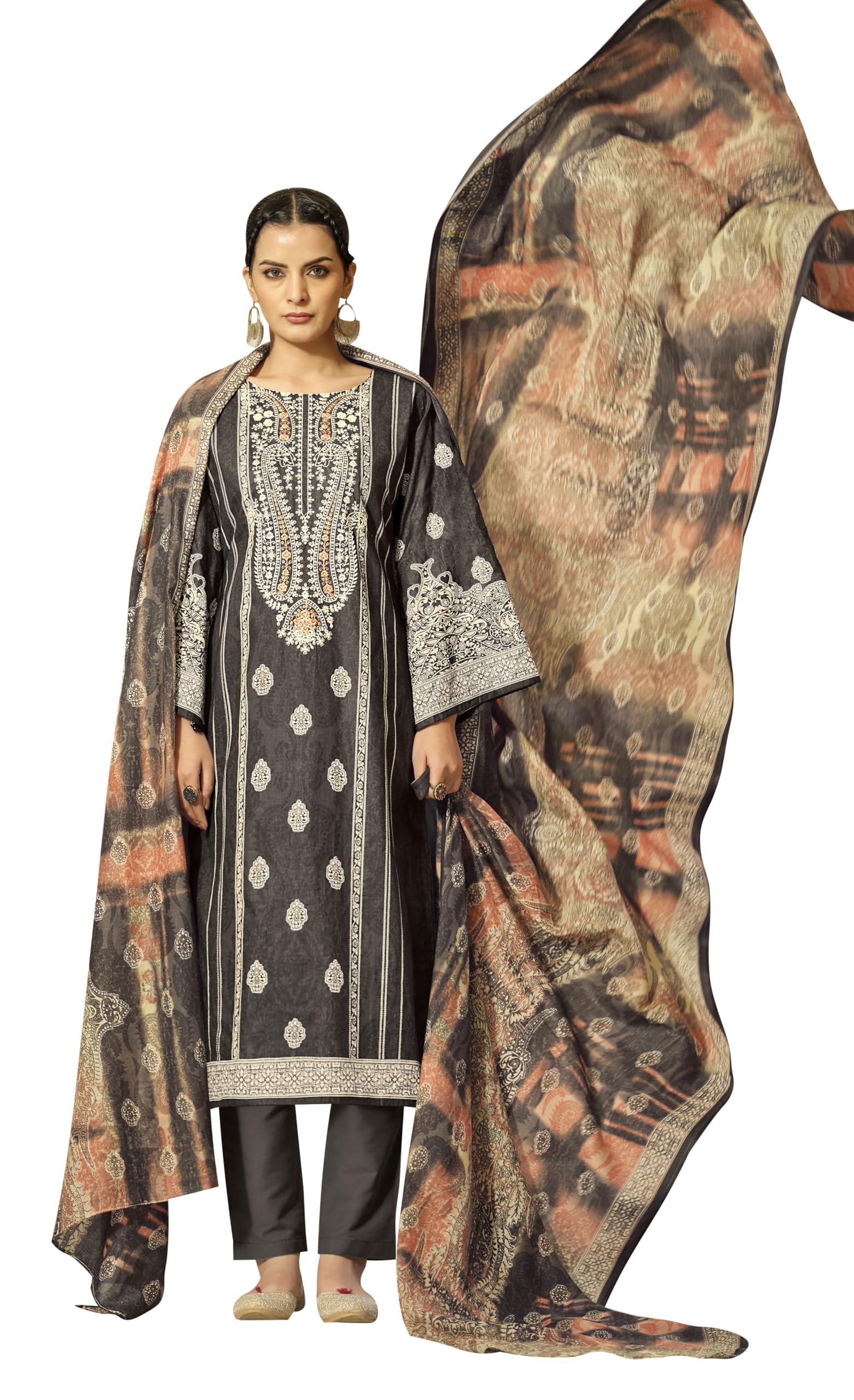 DRAVINAM Trends Unstitched Pakistani Embroidered Pure Cotton Salwar Suit Dress Materials with Cotton Dupatta