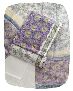 DRAVINAM Trends Sanganeri Hand Block Print Pure Cambric Unstitched Cotton Suit Dress Material with Kota Doriya Hand Printed Dupatta