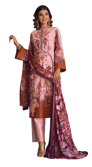 DRAVINAM Trends Women's Unstitched Print Embroidered Pure Cotton Pakistani Salwar Suit Dress Material with Cotton Printed Dupatta (Pink)