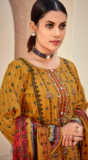 DRAVINAM Trends Women's Unstitched Salwar Suit Dress Material - Cotton Digital Printed Organza Embroidered Kameez II Unstitch Bottoms II Cotton Dupatta
