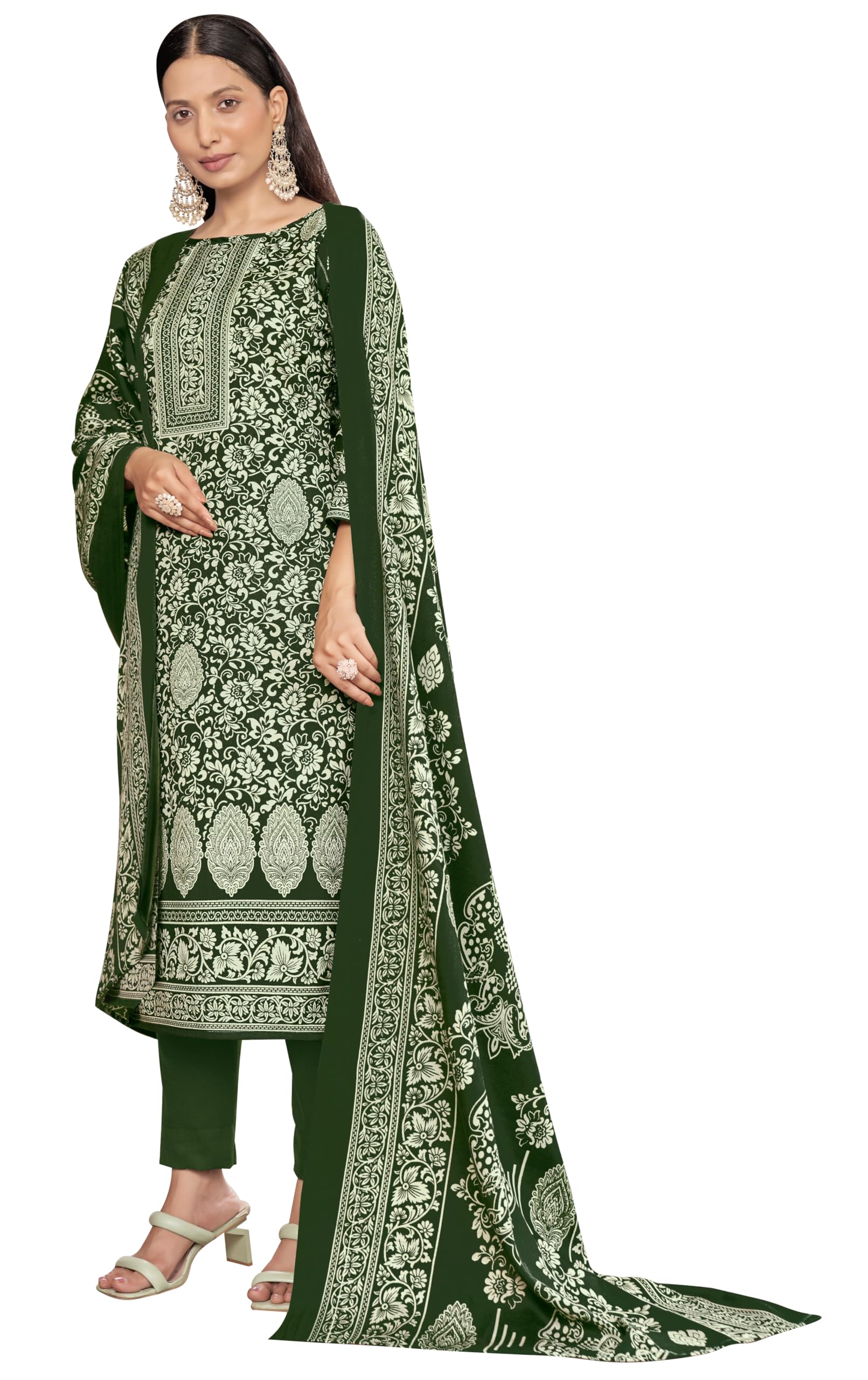 DRAVINAM Trends Women's Unstitched Winter Wear Kashmiri Kani Printed Heavy Woolen Pashmina Salwar Suit Dress Material with Digital Printed Printed Shawl Dupatta
