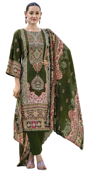 DRAVINAM Trends Women's Unstitched Pakistani Digital Print Embroidered Pure Cotton Salwar Suit Dress Materials with Cotton Embroidered Cutwork Dupatta