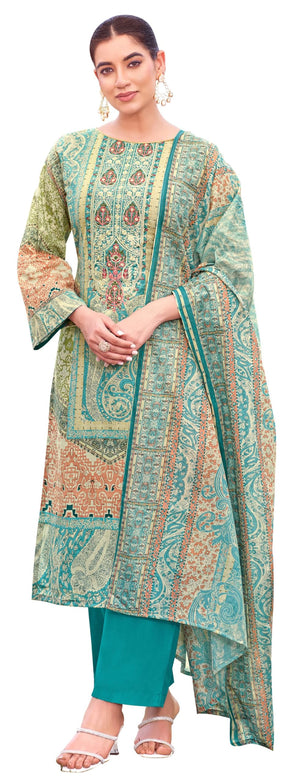 DRAVINAM Trends Women's Unstitched Salwar Suit Dress Material - Cotton Digital Printed Organza Embroidered Kameez II Unstitch Bottoms II Cotton Dupatta