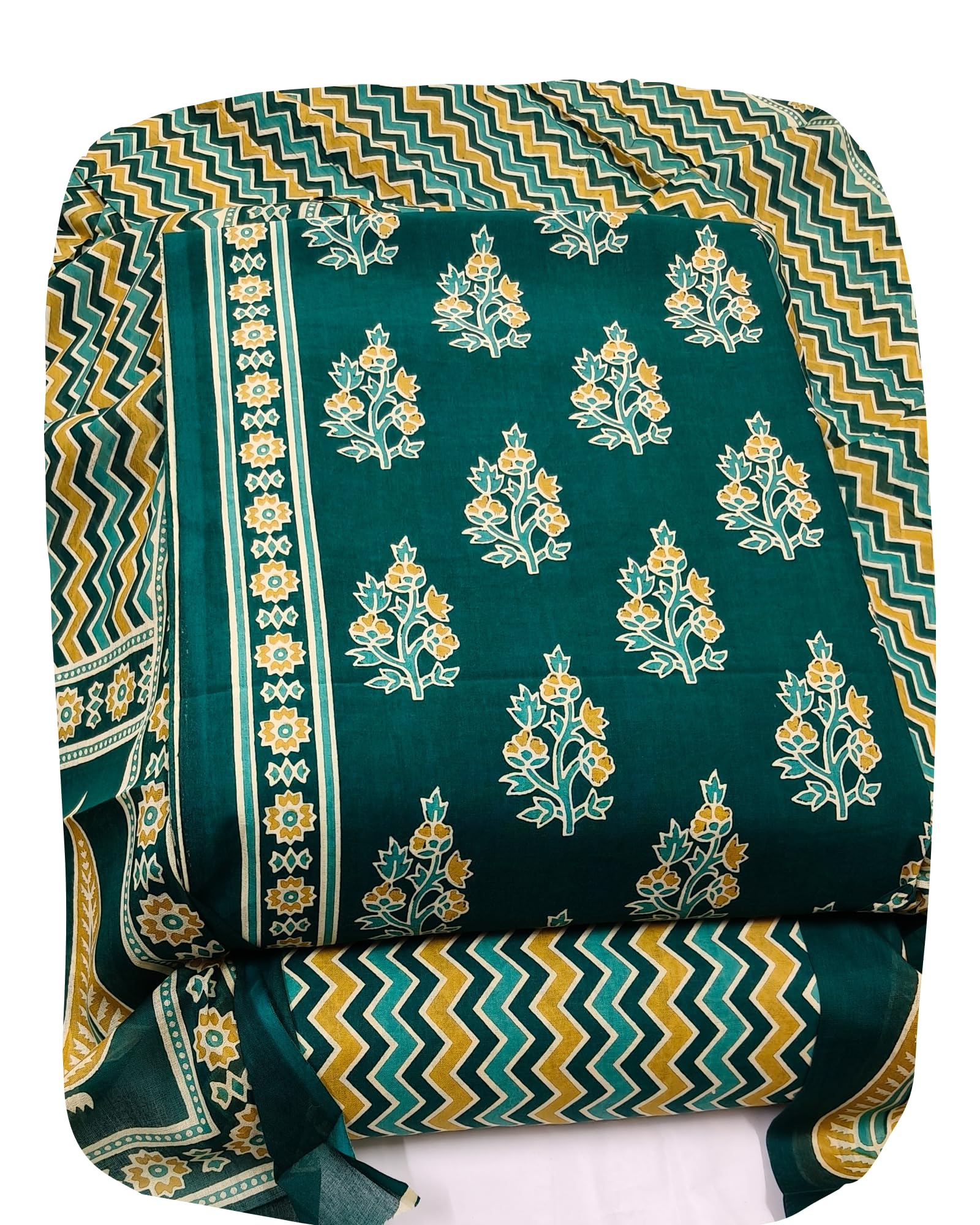 DRAVINAM Trends Jaipuri Print Cambric Cotton Unstitched Salwar Suit Dress Material for Women with Mulmul Cotton Dupatta