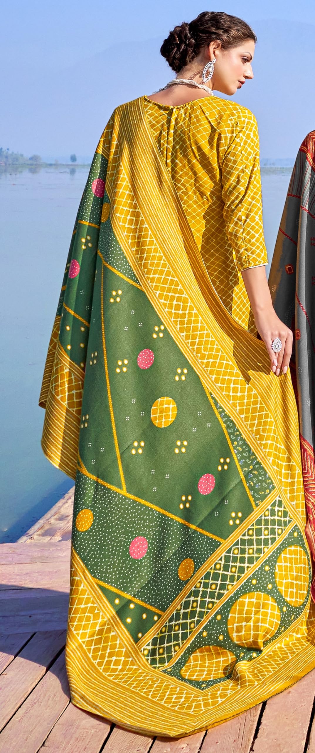 DRAVINAM Trends Women's Pure Pashmina Printed and Embroidered Suit Dress Material with Pure Pashmina Dobby Printed Shawl