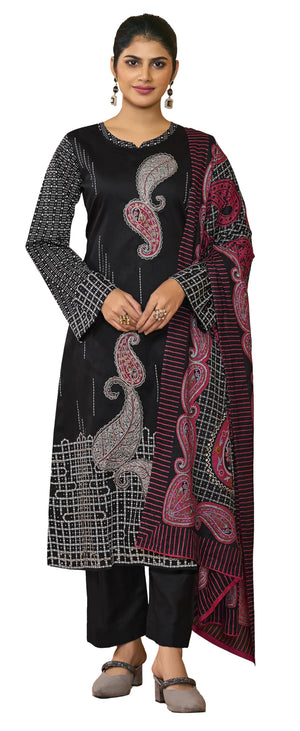DRAVINAM Trends Women's Unstitched Salwar Suit Dress Material Pure Jam Silk Discharge Print Embroidered Hand Work Kameez Plain Unstitched Bottoms and Pure Lawn Digital Foil Print Dupatta