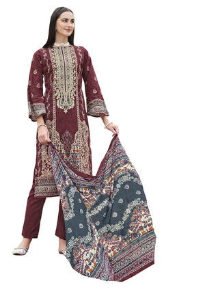 DRAVINAM Trends Women's Unstitched Pakistani Print Embroidered Cotton Salwar Suit Dress Materials with Cotton Printed Dupatta