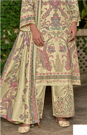 DRAVINAM Trends Women's Winter Wear Unstitched Digital Kashmiri Printed Viscose Pashmina Woollen Salwar Suit Dress Material with Khatli Work and Foil touchup and Pashmina Printed Shawl Dupatta