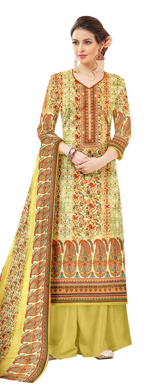 DRAVINAM Trends Pure Wool Pashmina Siroski Work Digital Printed Unstitched Salwar Suit Material with Pashmina Printed Shawl Dupatta