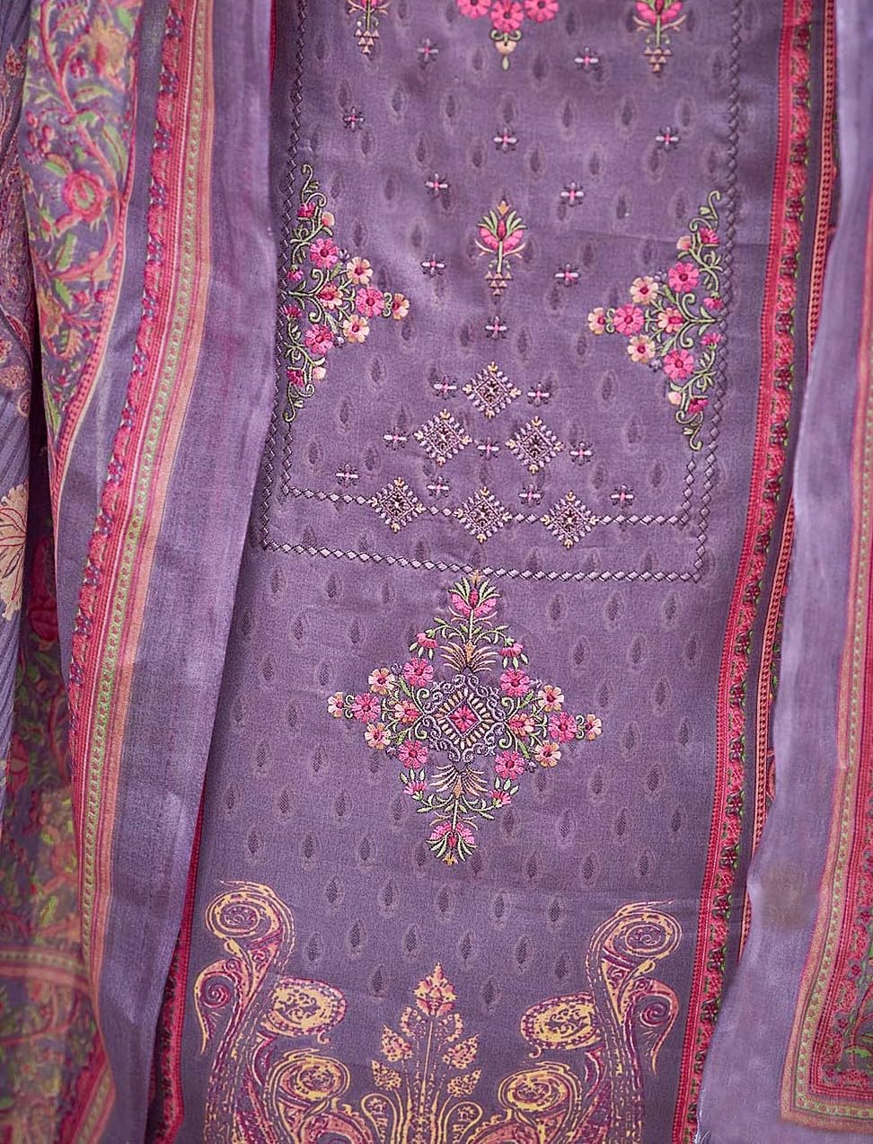 DRAVINAM Trends Kurti 2.50 mtrs,PURE COTTON SOLID DYED (2.7 m),PURE VISCOSE LAWN MULMUL DIGITAL PRINT BOX PALLU|Purple