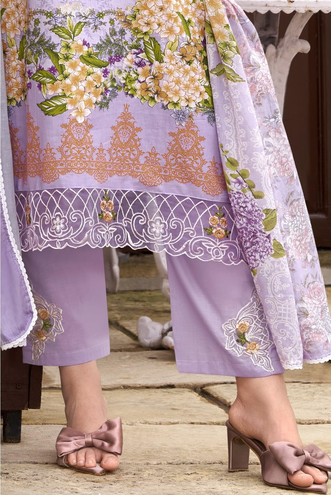 DRAVINAM Trends Women's Unstitched Salwar Suit Dress Material - Cotton Digital Printed Organza Embroidered Kameez II Unstitch Bottoms II Cotton Dupatta