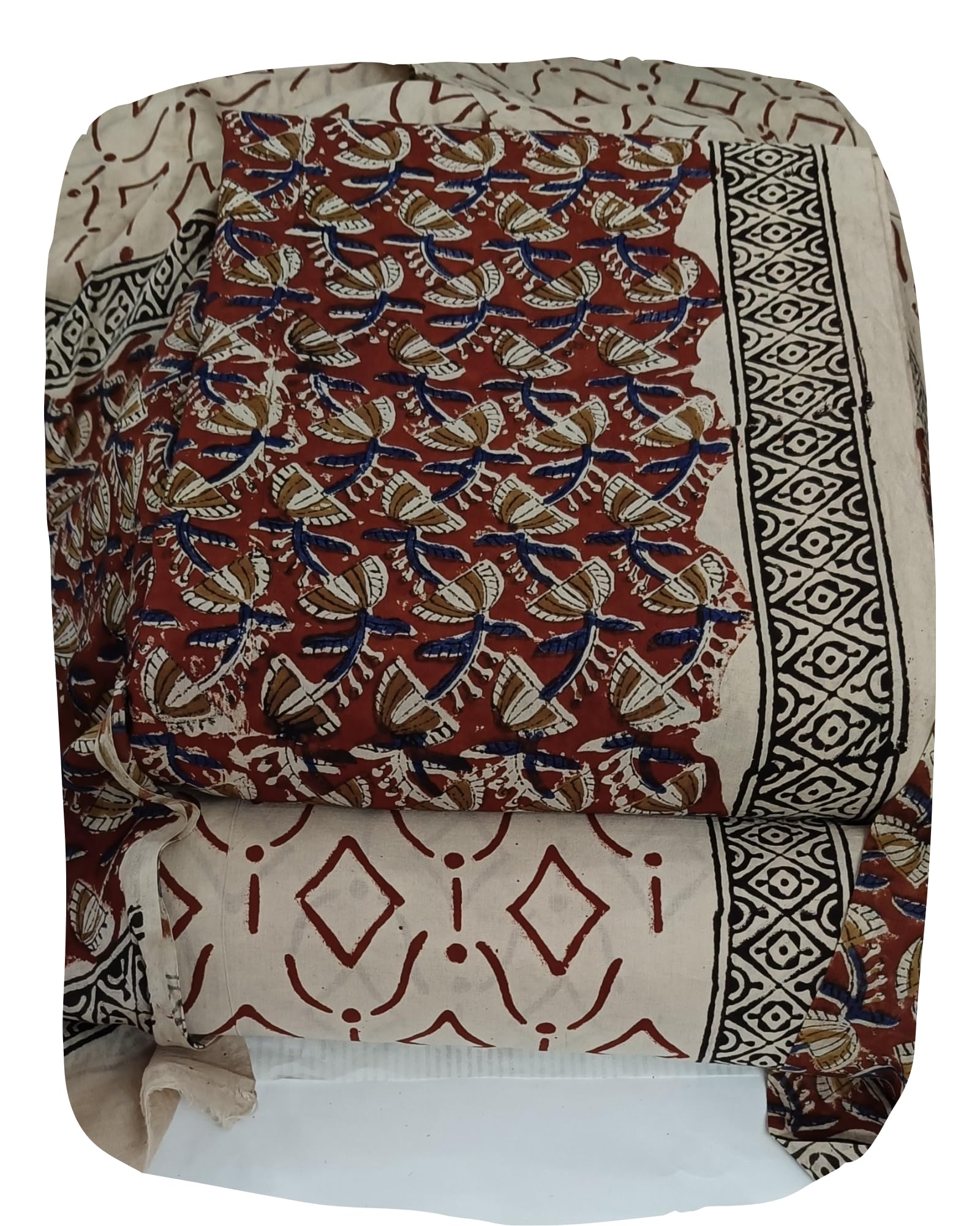 DRAVINAM Trends Women's Jaipuri Pure Cotton Handmade Floral Block Bagh Print Unstitched Dress Material Set with Dupatta (Top, Bottom, and Dupatta Fabric)