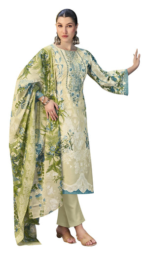 DRAVINAM Trends Women's Unstitched Premium Cotton Suit Material - Soft Cotton Digital Printed Embroidered Kameez II Unstitch Bottoms II Cotton Malmal Printed Dupatta