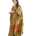 DRAVINAM Trends Women's Cotton Linen Jacquard Woven Broad Border Pattu Saree with Blouse Piece (Pattu SareeSRMN_41_Green)