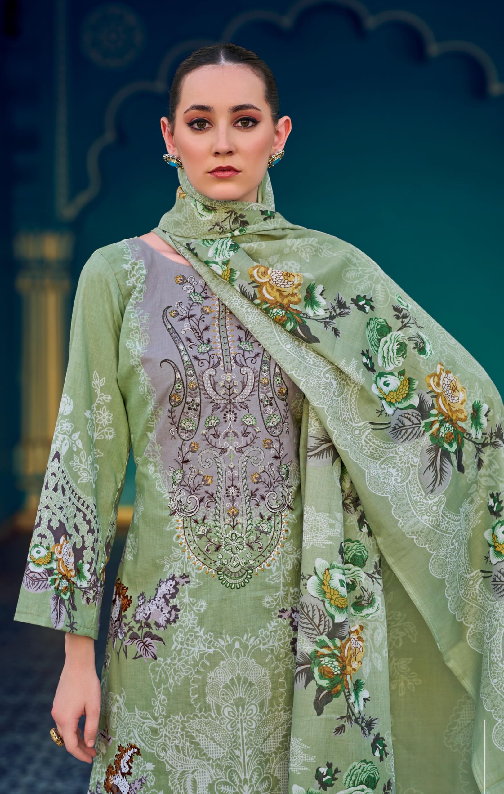 DRAVINAM Trends Women's Unstitched Salwar Suit Dress Material - Cotton Digital Printed Organza Embroidered Kameez II Unstitch Bottoms II Cotton Dupatta