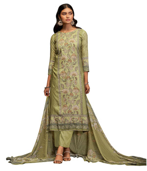 DRAVINAM Trends Women's Unstitched Maslin Salwar Suit Dress Material - Pure Bemberg Maslin Aari Work Kameez II Rayon Unstitch Bottoms II Viscose Maslin Digital Prints Dupatta
