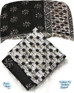 DRAVINAM Trends Unstitched Jaipuri Handmade Wax Batik Print Soft Cotton Dress Material with Chiffon Dupatta