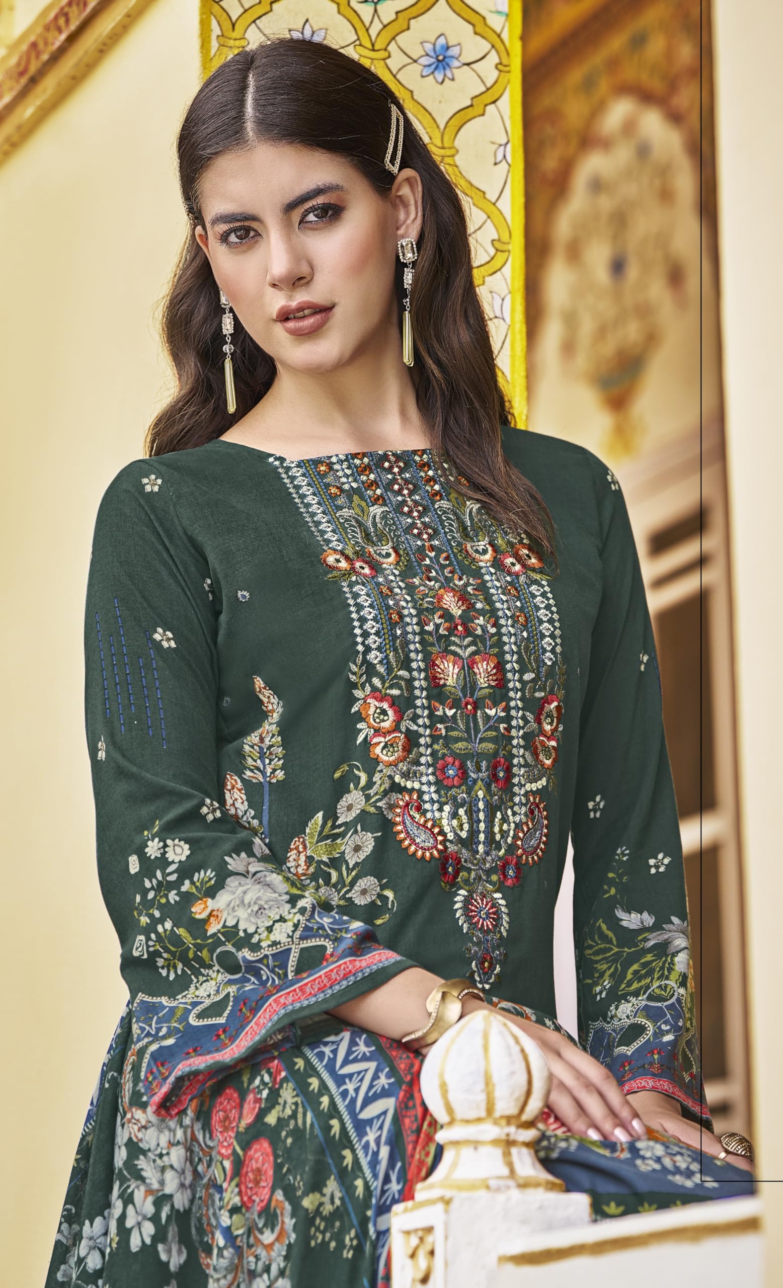 DRAVINAM Trends Unstitched Pakistani Embroidered Pure Rayon Salwar Suit Dress Materials with Cotton Dupatta