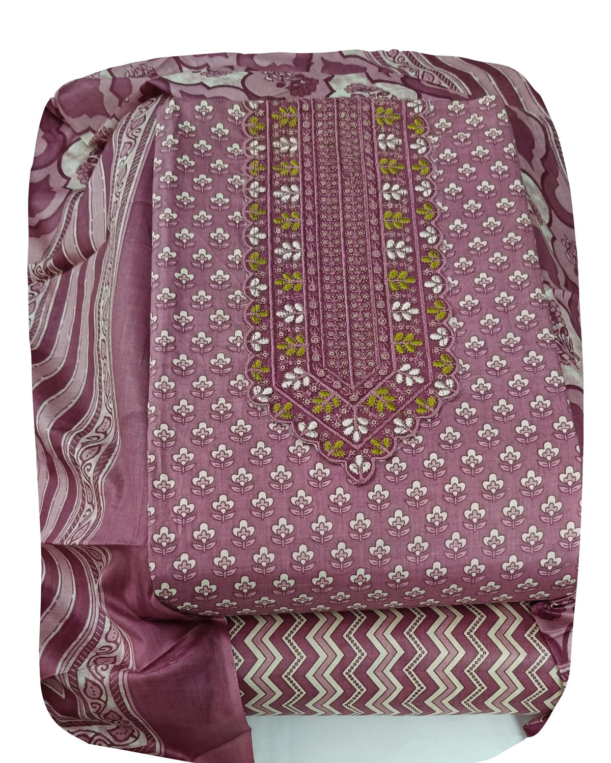 DRAVINAM Trends Women's Printed Embroidered and Hand Work Premium Cotton Jaipuri Unstitched Salwar Suit Dress Material with Mulmul Cotton Dupatta
