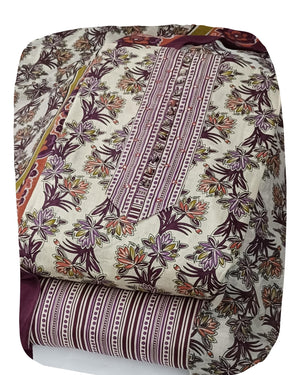 DRAVINAM Trends Women's Cambric Cotton Dress Material | Unstitch Kalamkari Printed Suit Set with Cotton Dupatta