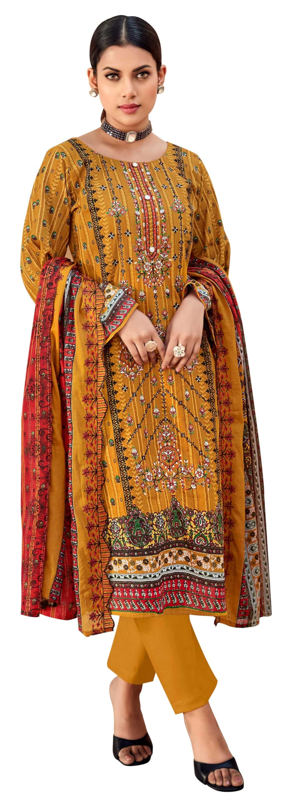 DRAVINAM Trends Women's Unstitched Salwar Suit Dress Material - Cotton Digital Printed Organza Embroidered Kameez II Unstitch Bottoms II Cotton Dupatta