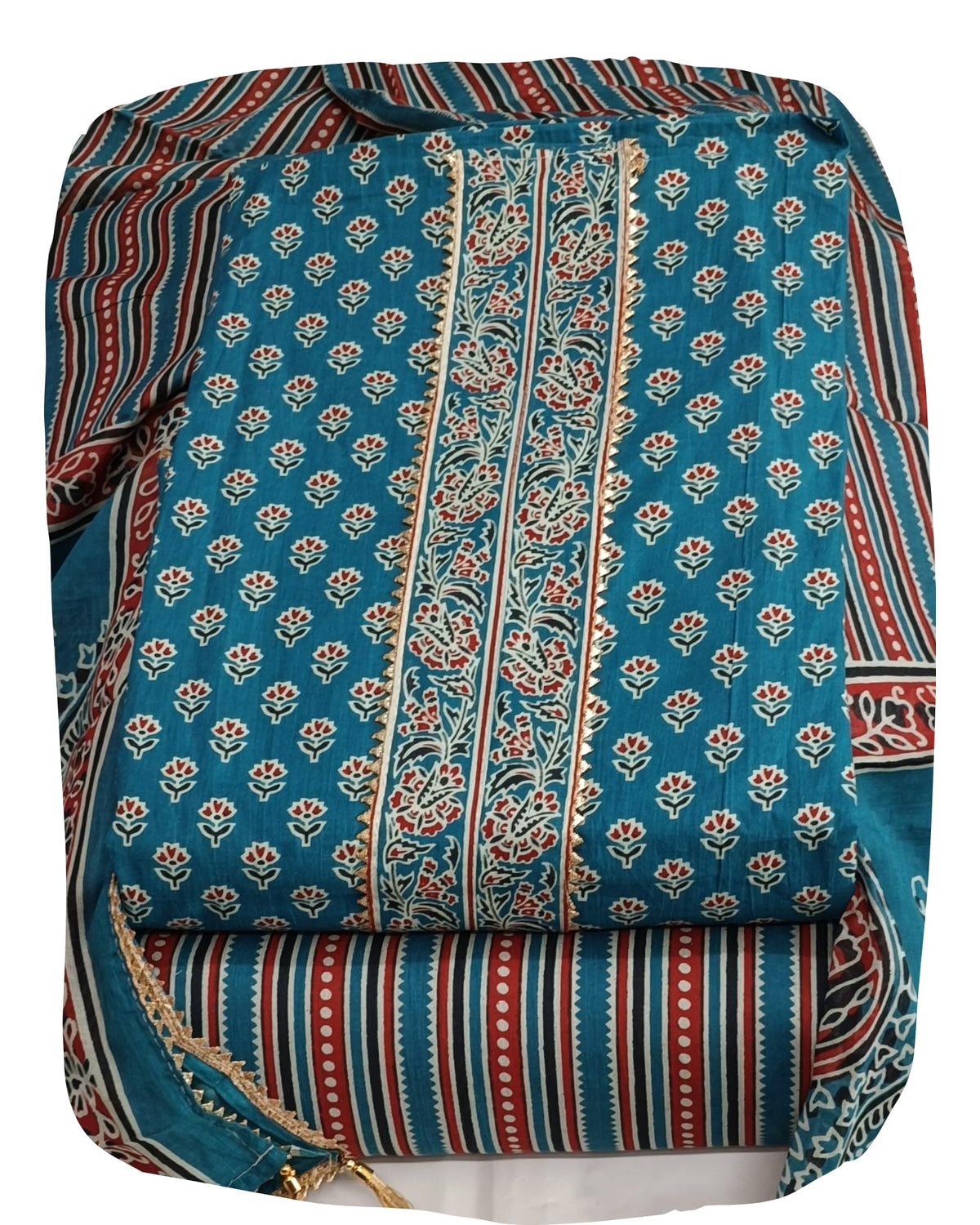 DRAVINAM Trends Women's Jaipuri Printed Embroidered and Hand Work Premium Cambric Cotton Unstitched Salwar Suit Dress Material with Mulmul Cotton Dupatta