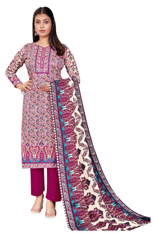 DRAVINAM Trends Women's Kashmiri Kani Printed Woolen Pashmina Unstitch Salwar Suit Dress Material with Printed Woolen Warm Shawl Dupatta