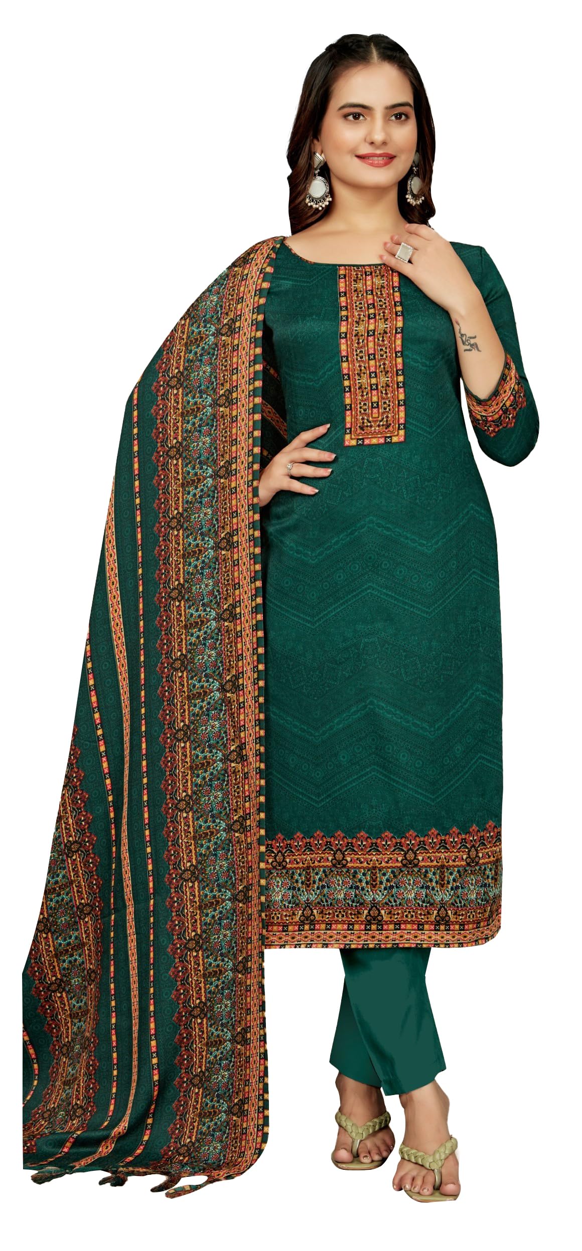 DRAVINAM Trends Women's Unstitched Winter Wear Digital Printed Heavy Woolen Pashmina Salwar Suit Dress Material with Printed Shawl Dupatta