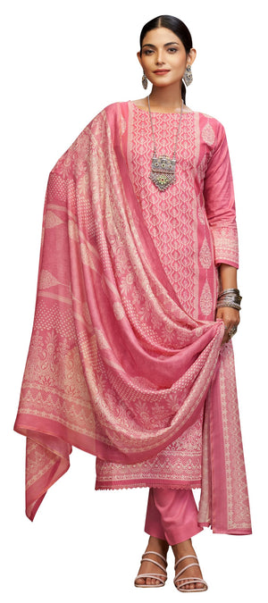 DRAVINAM Trends Women's Unstitched Maslin Salwar Suit Dress Material - Pure Bemberg Maslin Aari Work Kameez II Rayon Unstitch Bottoms II Viscose Maslin Digital Prints Dupatta
