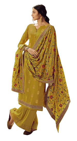 DRAVINAM Trends Women's Pure Banarasi Dola Jacquard Silk Embroidered Unstitched Pakistani Salwar Suit Dress Material with Chinon Silk Embroidered heavy dupatta (With Inner) (Free size) (