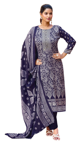 DRAVINAM Trends Women's Printed Pashmina Kani Unstitch Salwar Suit Dress Material with Siroski work and Printed Twill Pashmina Warm Shawl Dupatta