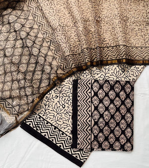 DRAVINAM Trends Sanganeri Hand Block Print Pure Cambric Unstitched Cotton Suit Dress Material with Kota Doriya Hand Printed Dupatta