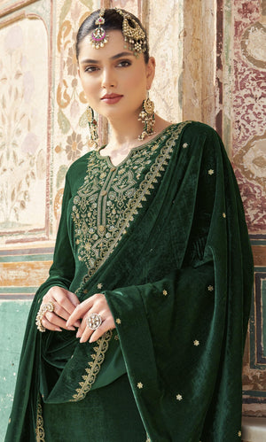 DRAVINAM Trends Women's Unstitched Premium Velvet Embroidered Salwar Suit Dress Material With Dupatta and Unstitch Bottoms