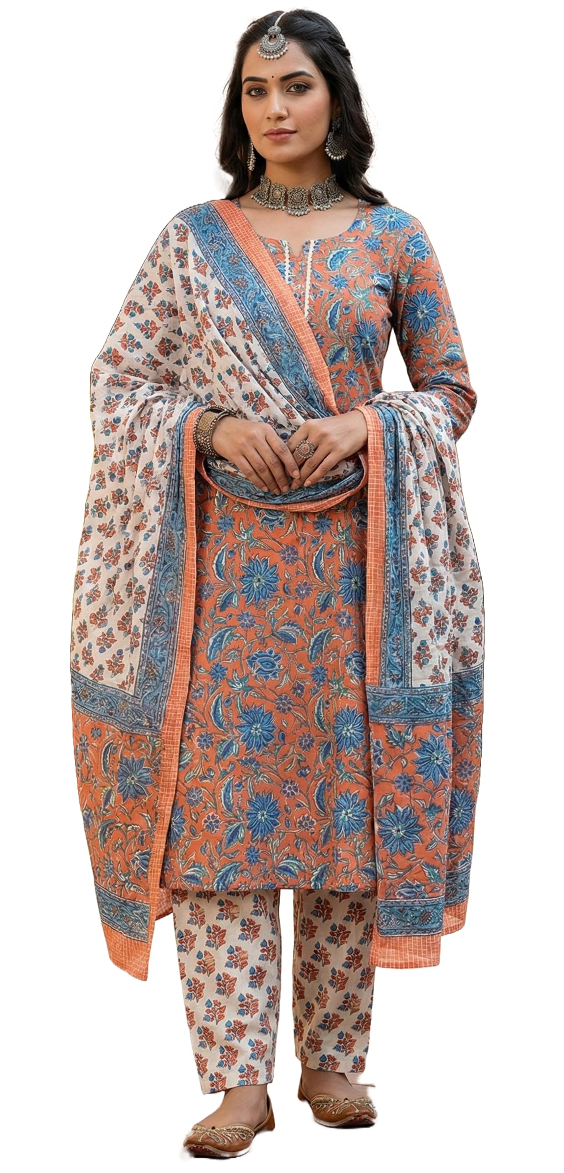 DRAVINAM Trends Jaipuri Print Cambric Cotton Unstitched Salwar Suit Dress Material for Women with Mulmul Cotton Dupatta