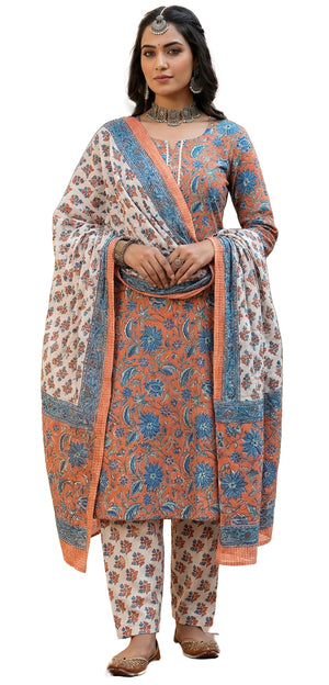 DRAVINAM Trends Jaipuri Print Cambric Cotton Unstitched Salwar Suit Dress Material for Women with Mulmul Cotton Dupatta