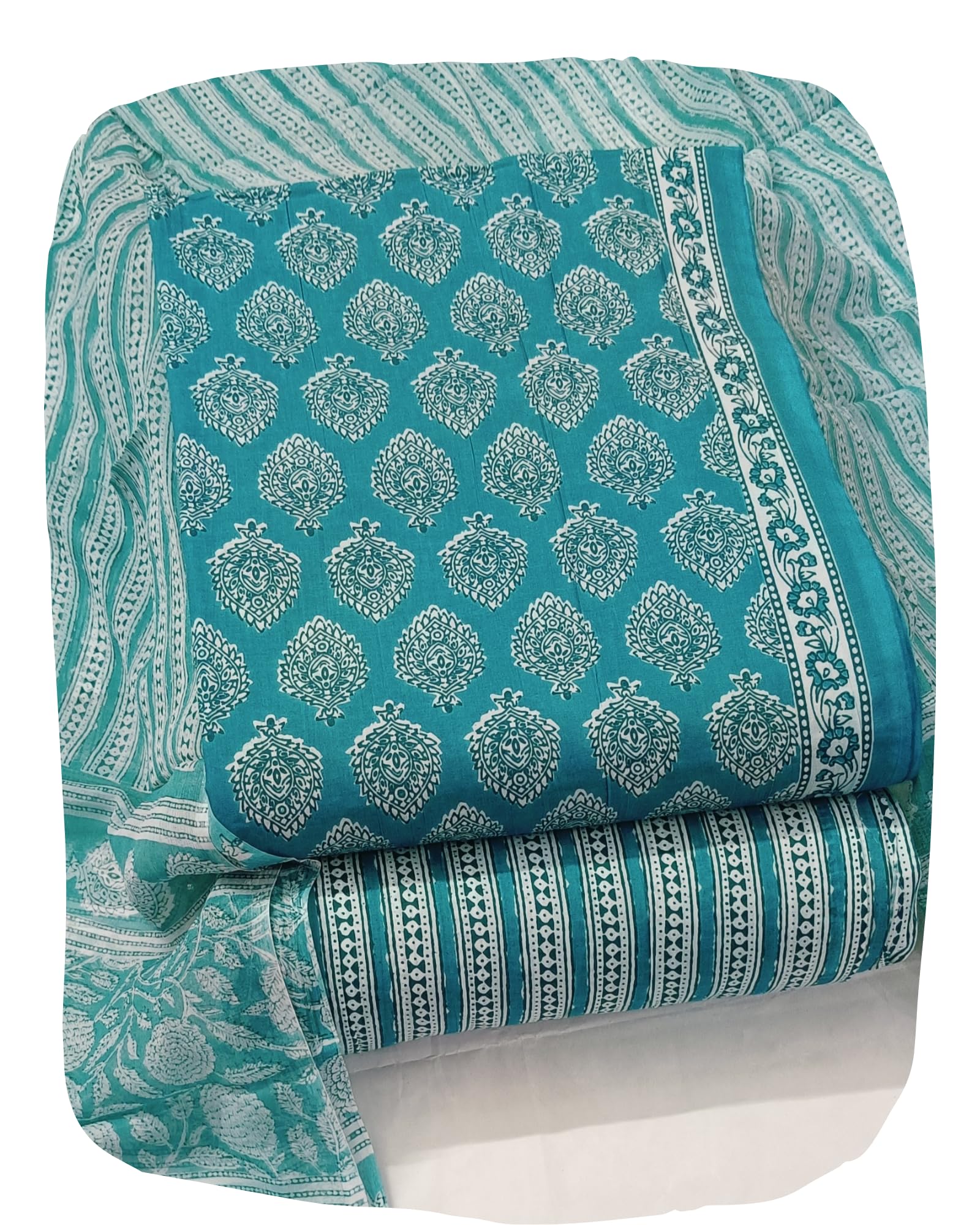 DRAVINAM Trends Jaipuri Printed Pure Cambric Unstitched Cotton Suit Dress Material with Chiffon Printed Dupatta