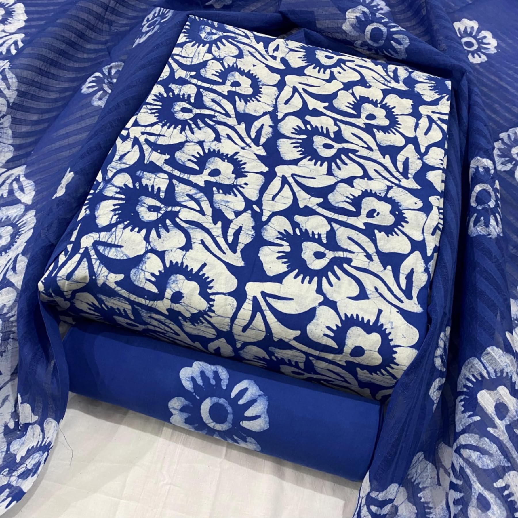 DRAVINAM Trends Unstitched Jaipuri Handmade Wax Batik Print Soft Cotton Dress Material with Dupatta