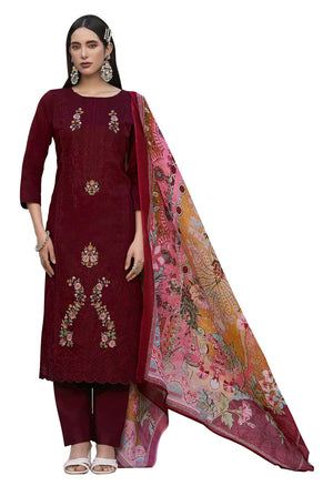 DRAVINAM Trends Women's Unstitched Jam Cotton Embroidered Suit Material - Jam Cotton Heavy Embroidered Cutwork Shirt II Rayon Bottoms II Cotton Printed Dupatta