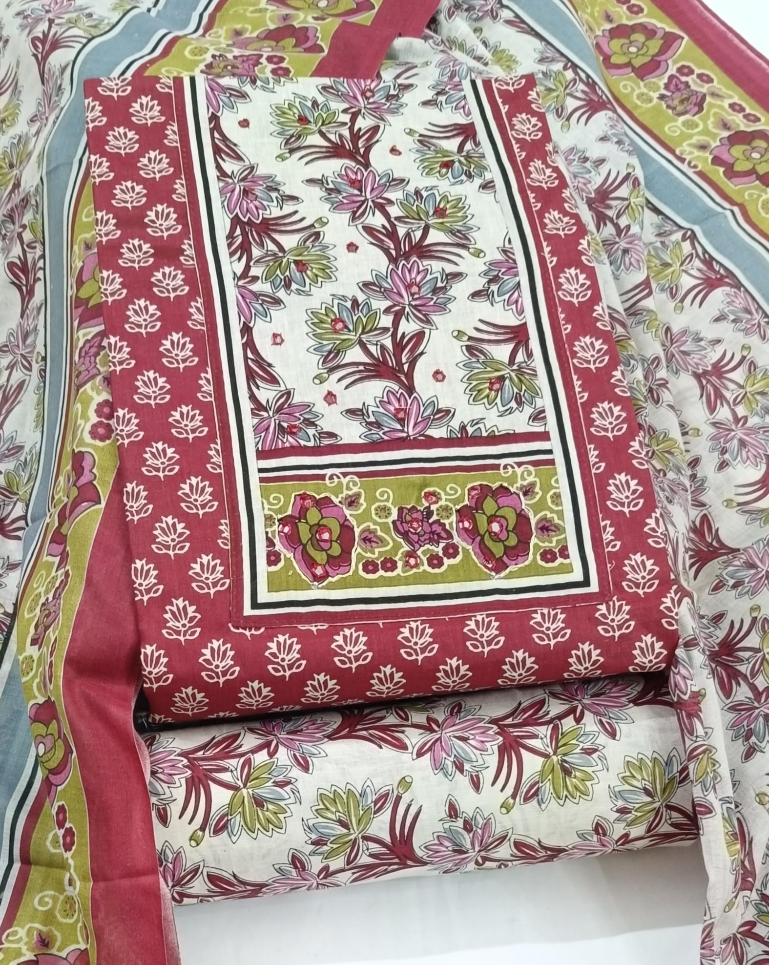 DRAVINAM Trends Women's Ethnic Pure Cotton Jaipuri Printed Unstitched Salwar Suit Dress Material with Dupatta