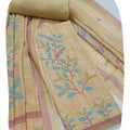 Elegant Women's Linen Floral Unstitched Dress Material Suit Set | Malai Cotton Bottom & Linen Dupatta with Tassels (Yellow)