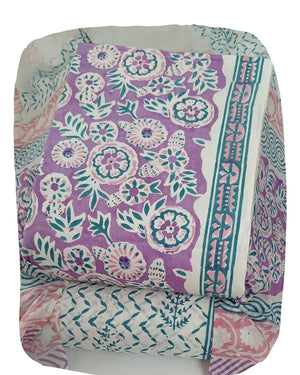 DRAVINAM Trends Hand Block Dabu Print Indigo Cambric Unstitched Cotton Suit Dress Material for Women with Mulmul Cotton Hand Printed Dupatta