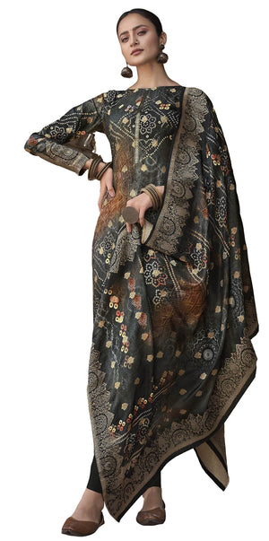 DRAVINAM Trends Women's Pure Dola Silk jacquard Bandhani Digital printed Sharara style Unstitched Suit Dress material with Pure Dola silk Woven Banarasi Dupatta (Free size_Pink)
